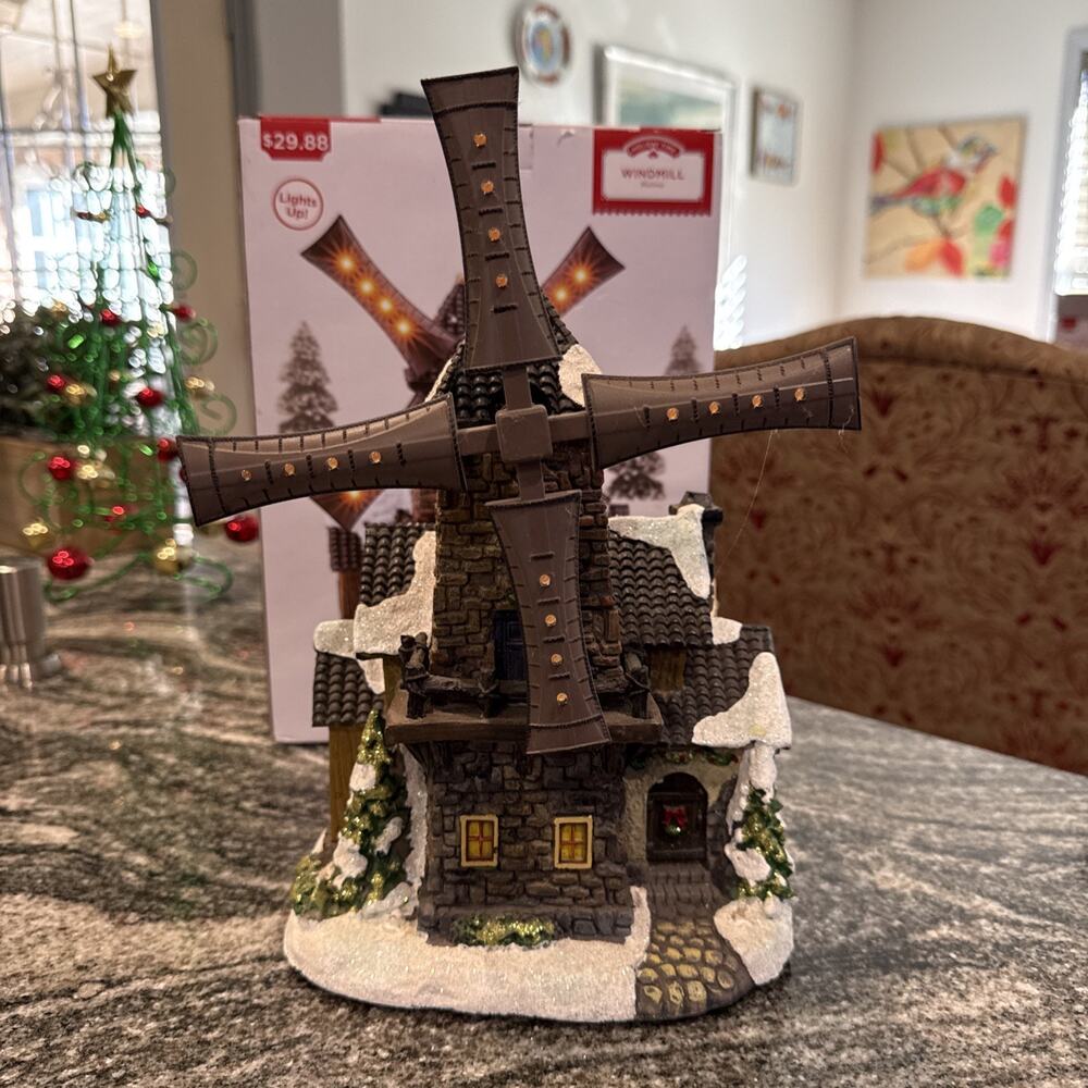 Holiday Time Christmas Village Windmill Light Up 12”. Tall. Works Great